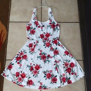 White with roses dress.